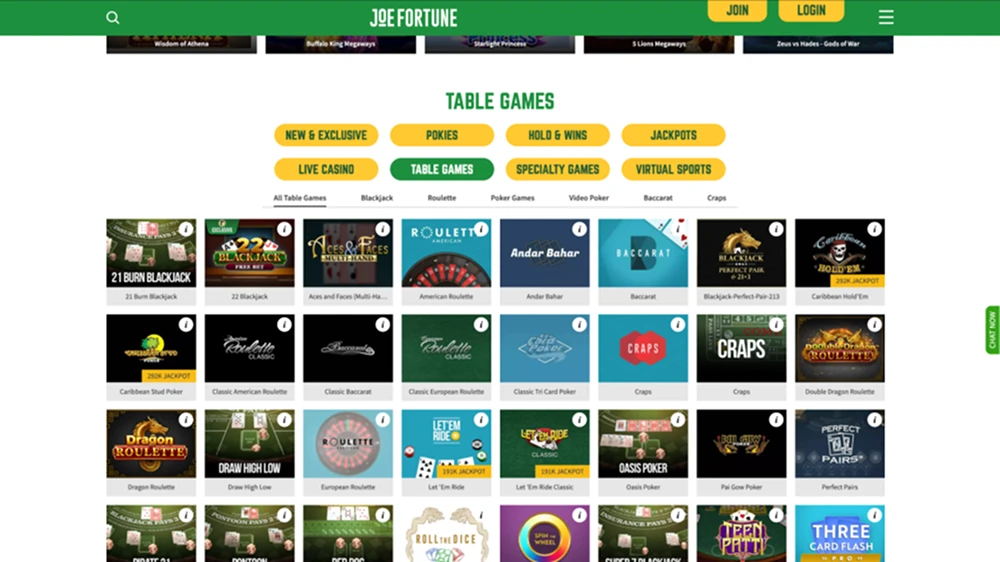 Joe Fortune website screenshot