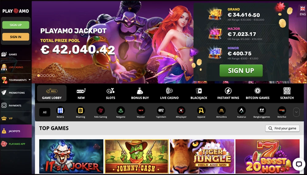 PlayAmo website screenshot