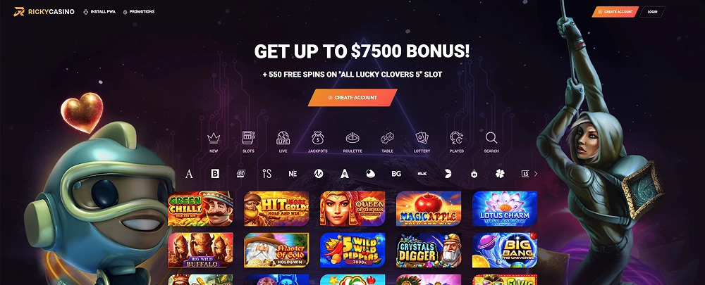 Ricky Casino website screenshot