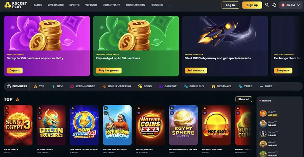 RocketPlay website screenshot