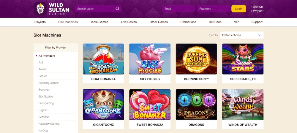 Wild Sultan website screenshot